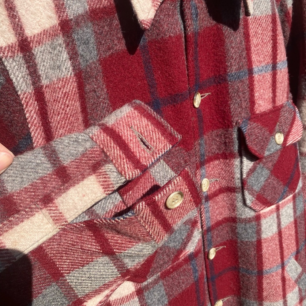 Vintage Eddie Bauer Red and Gray wool Plaid Utility Jacket - Picture 4 of 9